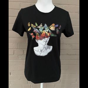 Black tee -Butterflies for brains S-M